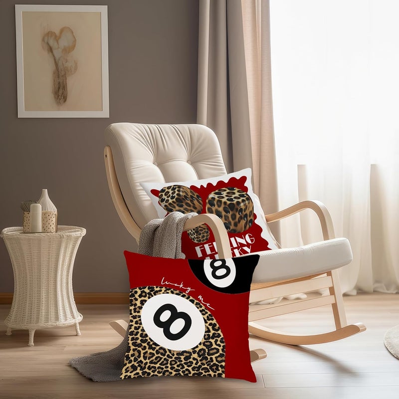 Nipil Trendy Leopard Pillow Covers 18x18, Cheetah Leopard Print Room Decor, Red Preppy Cheetah Print Dice Lucky 8 Ball Decorative Throw Pillow Covers for Girls Bedroom Dorm Apartment, Set of 2 - Image 5